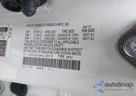 2017 Honda Cr-V Ex from USA, damaged, VIN 5J6RW2H59HL036176